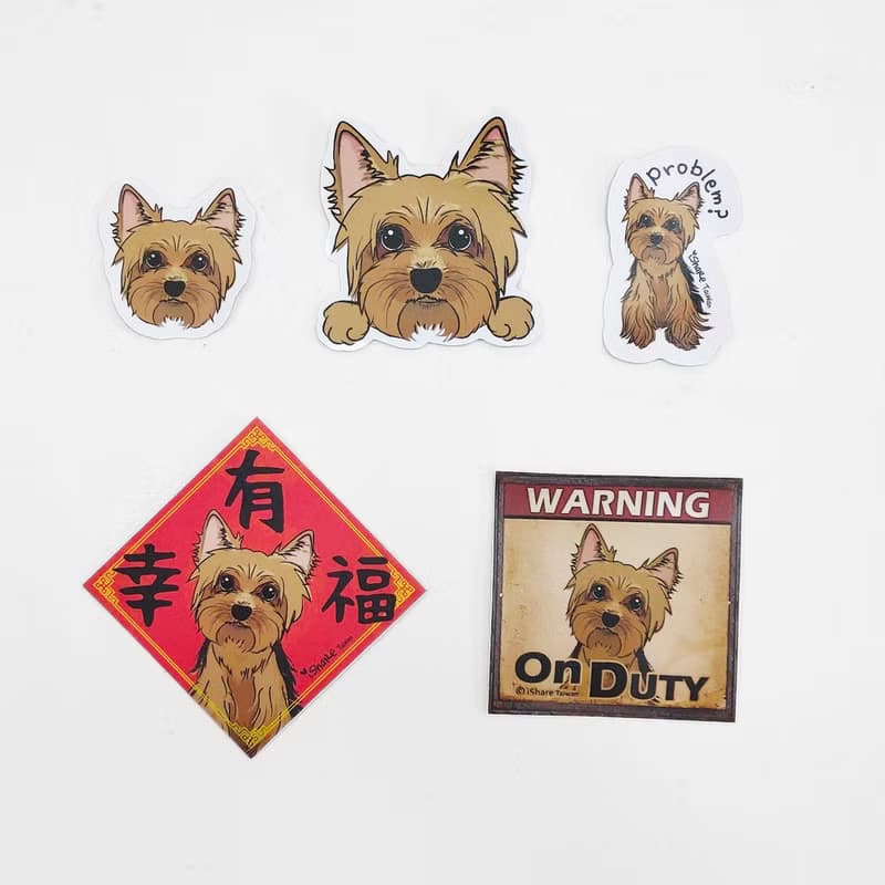 約克夏 寵物防水抗曬貼紙 行李箱 滑板 衝浪板 春聯