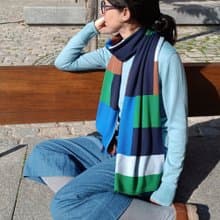 Landscape scarf made of super high quality merino wool in blue, green colours