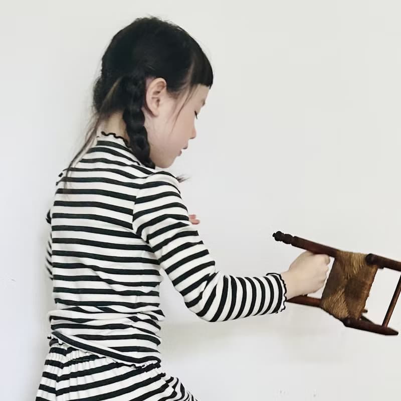 半高領純棉條紋木耳邊長袖上衣 / 兩色可選 童裝