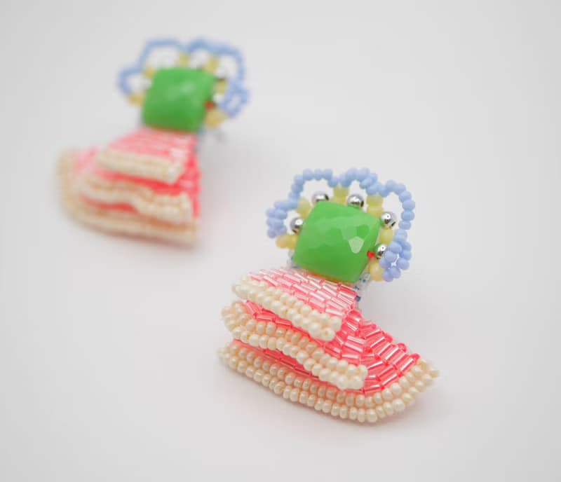 tsububu/ビーズ刺繍/微生物/ピアス/イヤリング/とんがりスカート