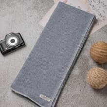 【窄版】喀什米爾羊毛圍巾 深藍斜紋 脖圍 手工機織