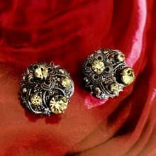 vintage jewelry  西德製 古董儽絲綴萊茵鑽造型 夾式耳環