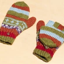 情人節禮物 創意禮物 限量一件手織純羊毛針織手套 / 可拆卸手套 / 保暖手套(made in nepal) - 抹茶拿鐵 段染漸層