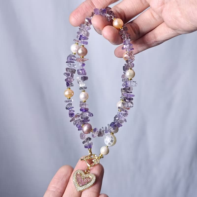 頂級超七水晶 隨型石 清透 七脈輪 珍珠螺鈿 3圈手鍊項鍊2用 禮物