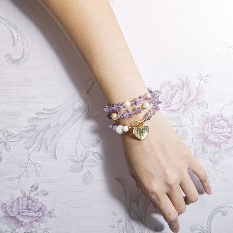 頂級超七水晶 隨型石 清透 七脈輪 珍珠螺鈿 3圈手鍊項鍊2用 禮物