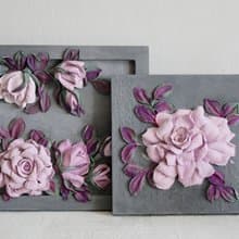 Set of 2 flower paintings, home decor, floral gift idea, sculpture painting.