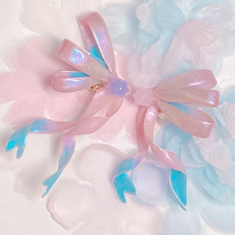 水晶緞帶蝴蝶結 全手工製作 *看敘述* 不對稱療癒系耳環 耳夾SS23