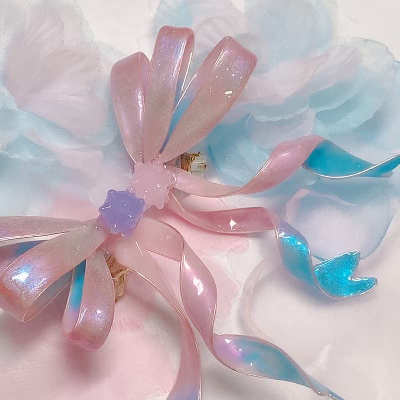 水晶緞帶蝴蝶結 全手工製作 *看敘述* 不對稱療癒系耳環 耳夾SS23