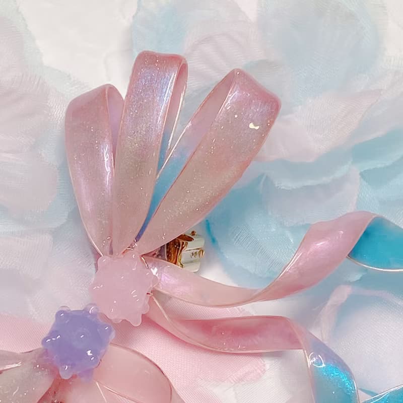 水晶緞帶蝴蝶結 全手工製作 *看敘述* 不對稱療癒系耳環 耳夾SS23