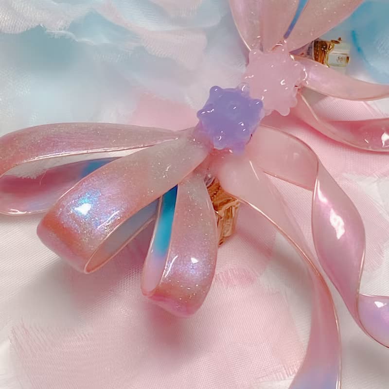 水晶緞帶蝴蝶結 全手工製作 *看敘述* 不對稱療癒系耳環 耳夾SS23
