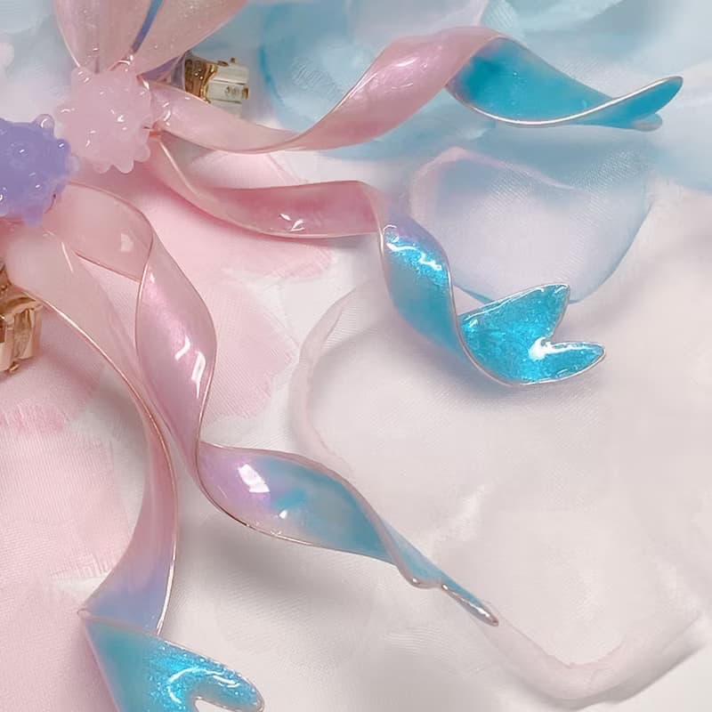 水晶緞帶蝴蝶結 全手工製作 *看敘述* 不對稱療癒系耳環 耳夾SS23