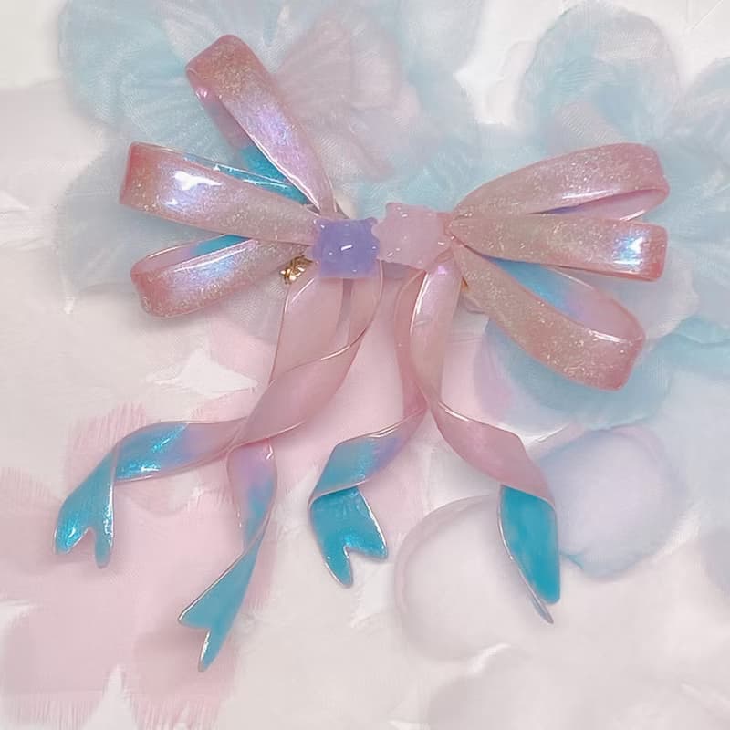 水晶緞帶蝴蝶結 全手工製作 *看敘述* 不對稱療癒系耳環 耳夾SS23