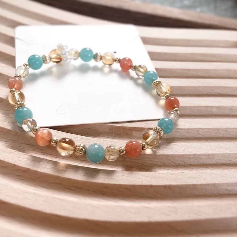 天河石、金沙太陽石、鈦晶 天然石手鍊