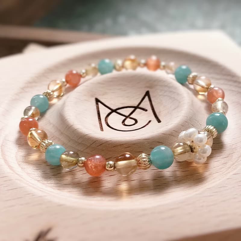 天河石、金沙太陽石、鈦晶 天然石手鍊