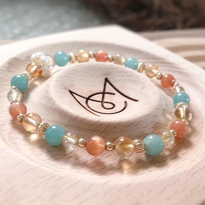 天河石、金沙太陽石、鈦晶 天然石手鍊