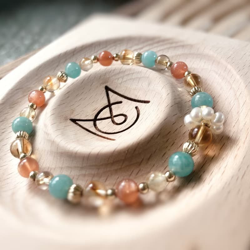 天河石、金沙太陽石、鈦晶 天然石手鍊