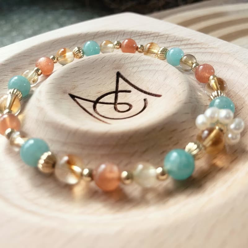 天河石、金沙太陽石、鈦晶 天然石手鍊