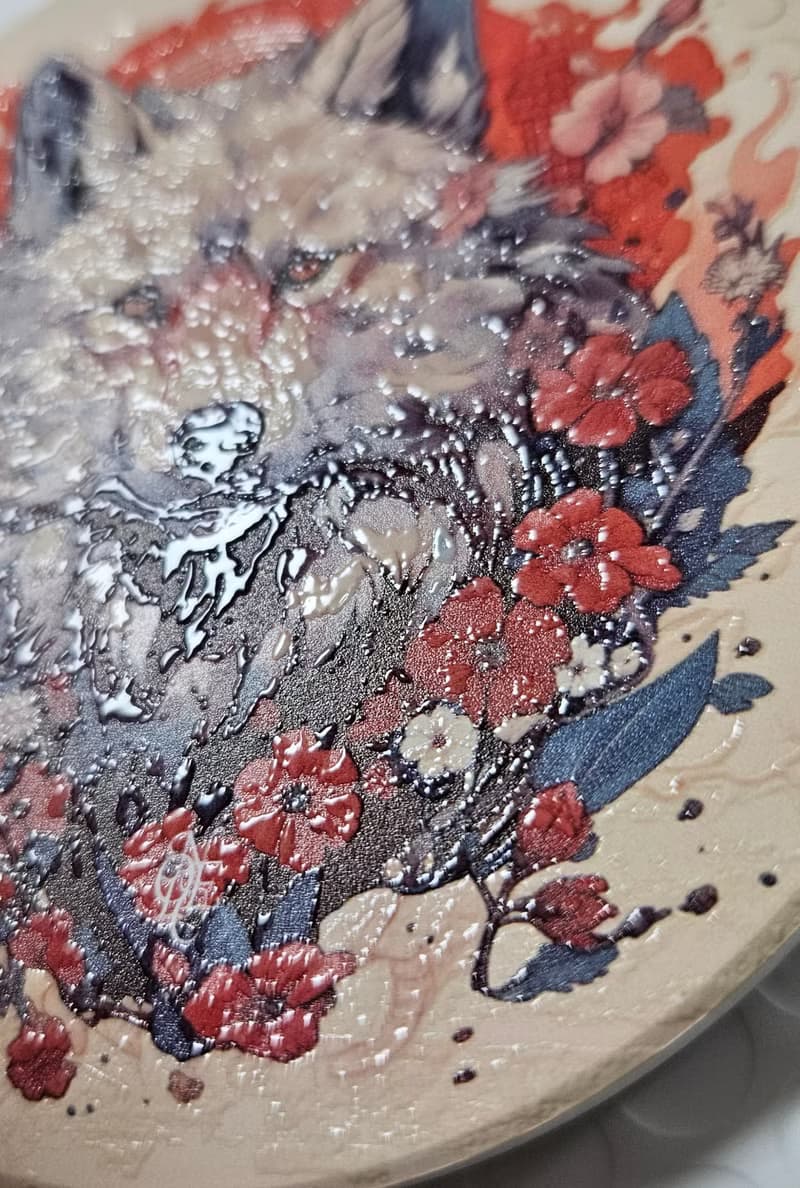 狼花-晶雕吸水陶瓷杯墊
