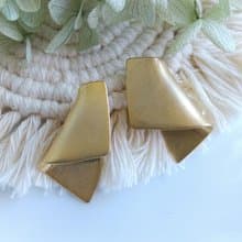 Vintage Jewelry 西洋古董飾品  啞光 金色調 簡約彎折 針式耳環