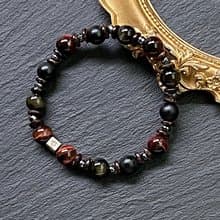 招財避邪-紅虎眼石x金曜石x黑瑪瑙x黑膽石x椰殼925純銀手鍊