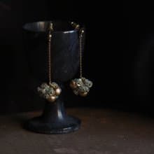 古典亮片垂墜花球耳環 綠金