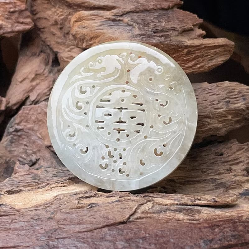冰種飄紅翡翡翠囍字龍鳳牌項鍊 | 天然緬甸玉翡翠A貨 | 送禮