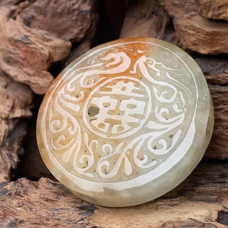 冰種飄紅翡翡翠囍字龍鳳牌項鍊 | 天然緬甸玉翡翠A貨 | 送禮