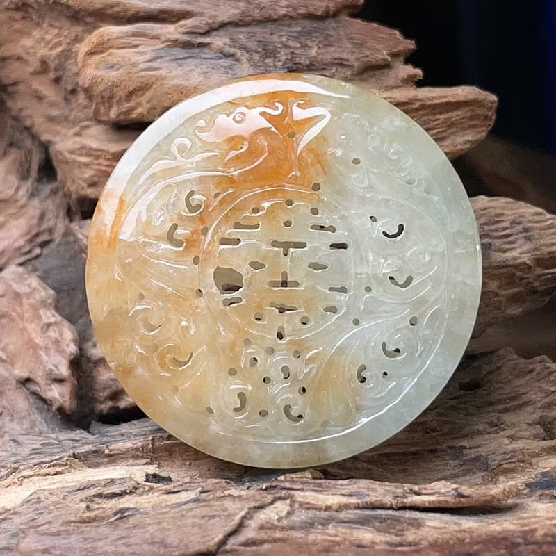 冰種飄紅翡翡翠囍字龍鳳牌項鍊 | 天然緬甸玉翡翠A貨 | 送禮