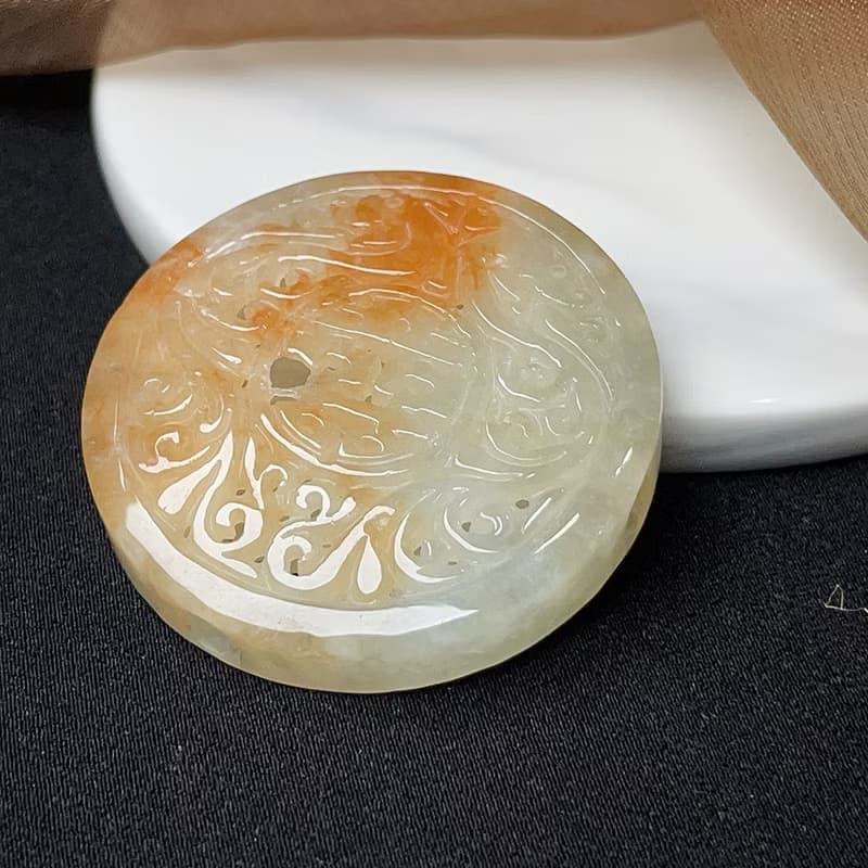 冰種飄紅翡翡翠囍字龍鳳牌項鍊 | 天然緬甸玉翡翠A貨 | 送禮