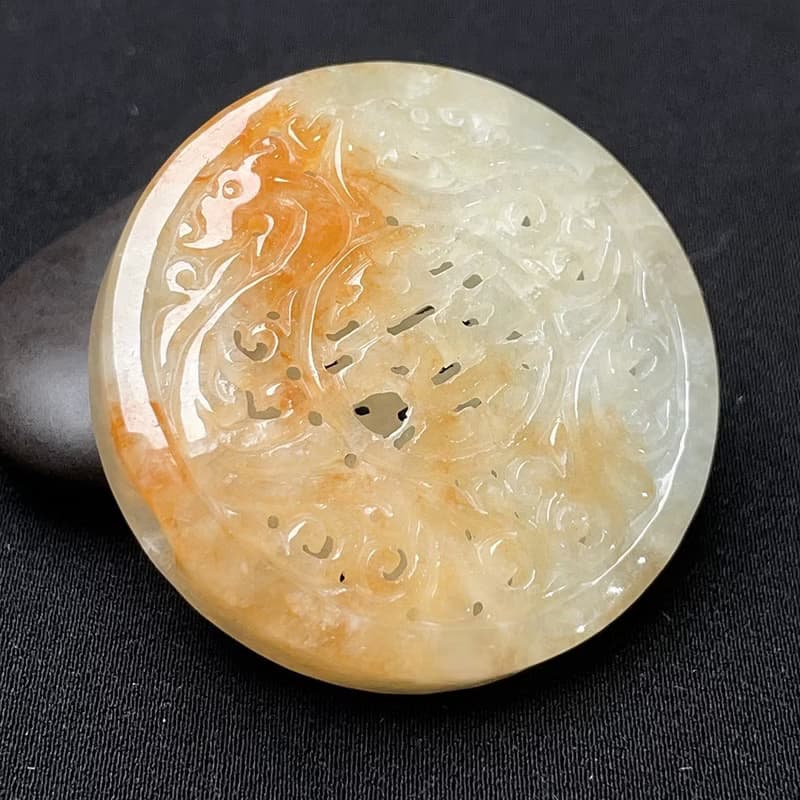 冰種飄紅翡翡翠囍字龍鳳牌項鍊 | 天然緬甸玉翡翠A貨 | 送禮