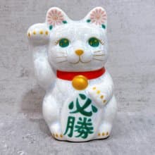 【花語勝喵】日本清水燒招財貓 | 花結晶 白 必勝 右 特小
