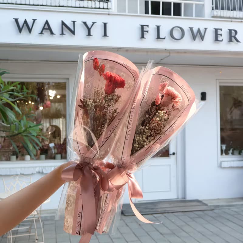復古碎花母親節康乃馨永生花束  永生花 乾燥花 母親節 母親節花