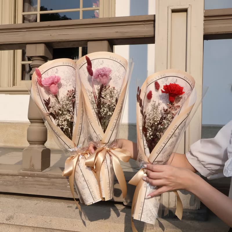 復古碎花母親節康乃馨永生花束  永生花 乾燥花 母親節 母親節花