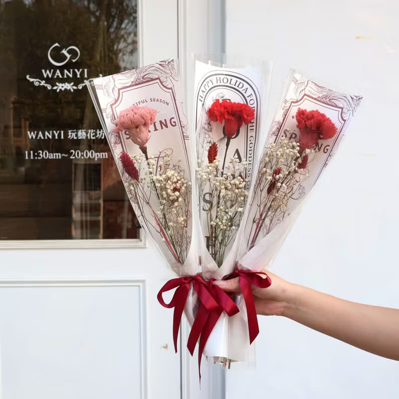 復古碎花母親節康乃馨永生花束  永生花 乾燥花 母親節 母親節花