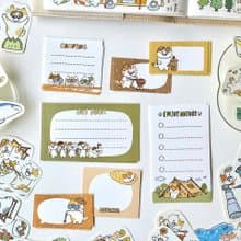 3小喵咪/喵咪露營/方形貼紙包21張入/可書寫