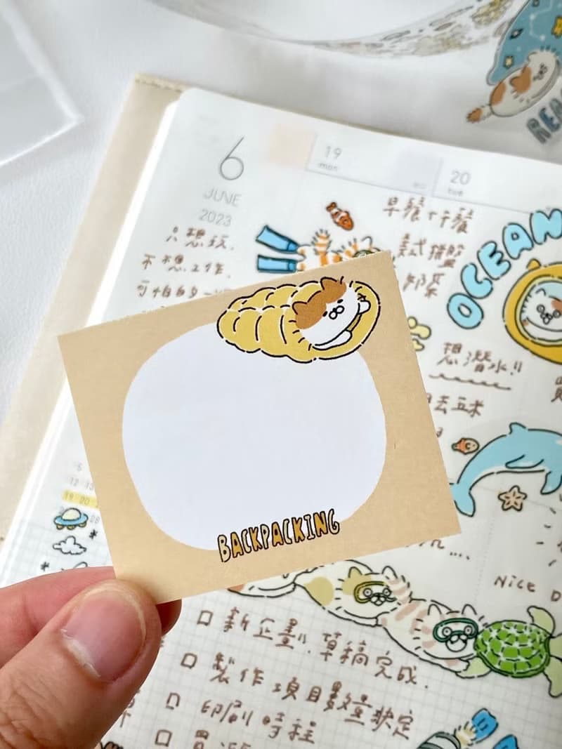 3小喵咪/喵咪露營/方形貼紙包21張入/可書寫