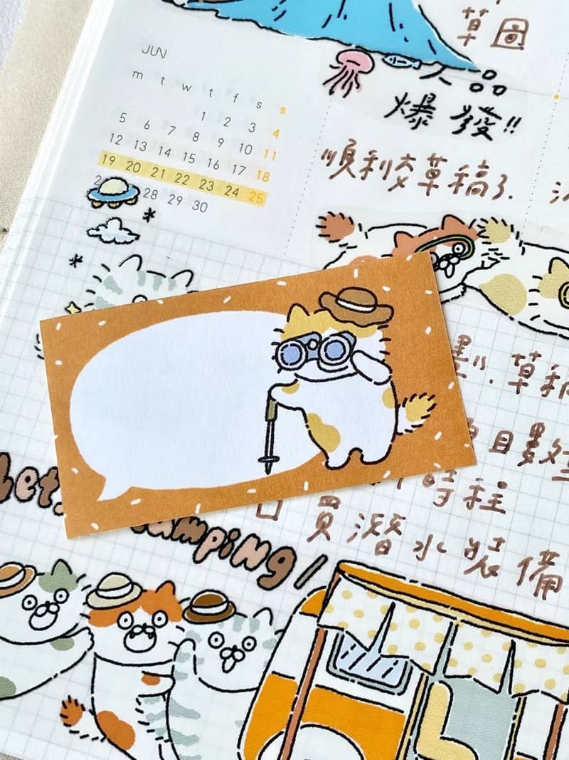 3小喵咪/喵咪露營/方形貼紙包21張入/可書寫