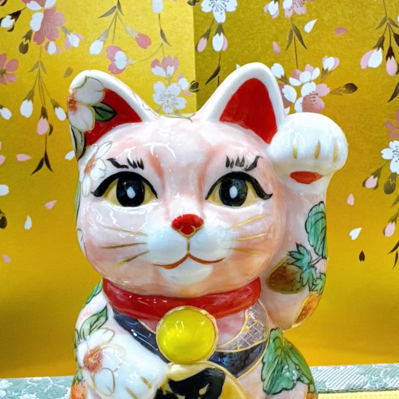 【莓櫻綻福】日本清水燒招財貓 | 粉地櫻莓