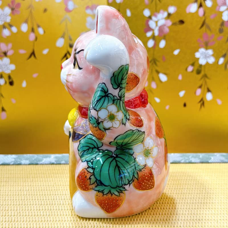 【莓櫻綻福】日本清水燒招財貓 | 粉地櫻莓