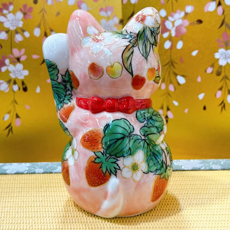 【莓櫻綻福】日本清水燒招財貓 | 粉地櫻莓
