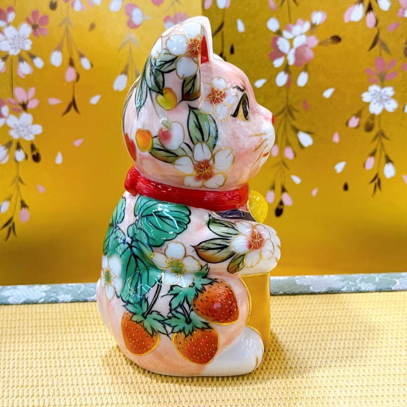 【莓櫻綻福】日本清水燒招財貓 | 粉地櫻莓