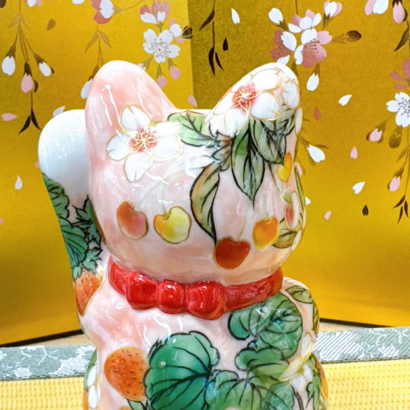 【莓櫻綻福】日本清水燒招財貓 | 粉地櫻莓