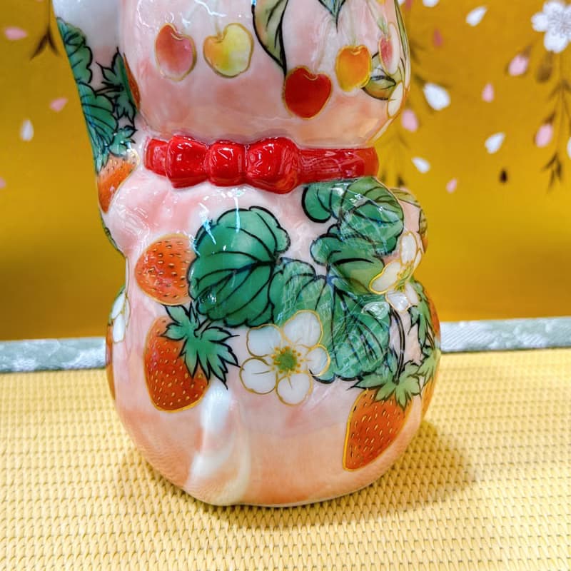 【莓櫻綻福】日本清水燒招財貓 | 粉地櫻莓