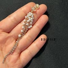 Hi Onion小眾珍珠鋯石長款流蘇耳釘蚊香盤耳夾修飾臉時尚高級百搭
