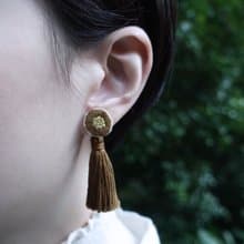 糰子花流蘇 茶褐・手工刺繡耳環