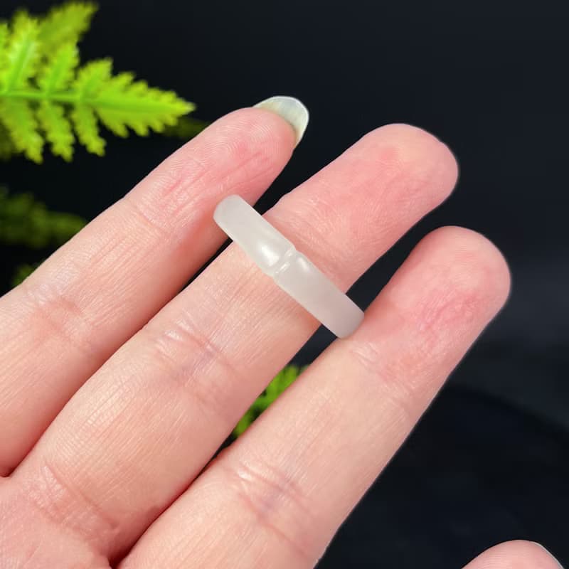 和田羊脂玉方形戒指 附證書 雕刻竹節 節節高升 可做吊墜 兩用款