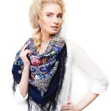 Pavlovo Posad Russian Shawl 100% Wool Scarf 125x125 cm Wrap Silk Fringe 1437-14