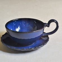 湛放藍半圓杯盤組手沖濾杯 咖啡濾杯 咖啡濾器  禮物 端午節禮物