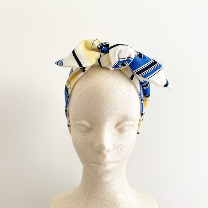 ターバンにもなるスカーフ　使い方色々　 保冷剤ポケット付きで涼しく使える　ボーダー　ストライプ柄のネッククーラー　ヘアバンド