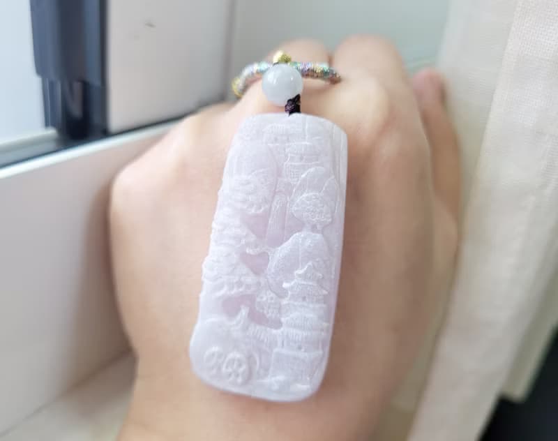 【純翠】天然翡翠 冰紫全透種水美山水牌 養成系 附臺灣證書